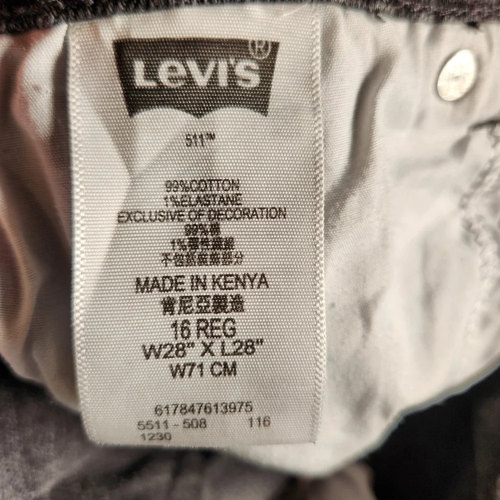 Levi's 511 Jeans Women's 16 Reg 28X29 (Tag 28X28) Black Ankle Stretch Slim Denim